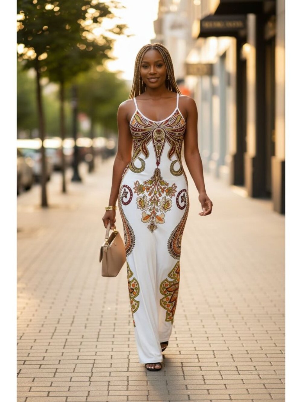 Boho Paisley Maxi Womens Bodycon Spaghetti Strap Resort Summer Dress